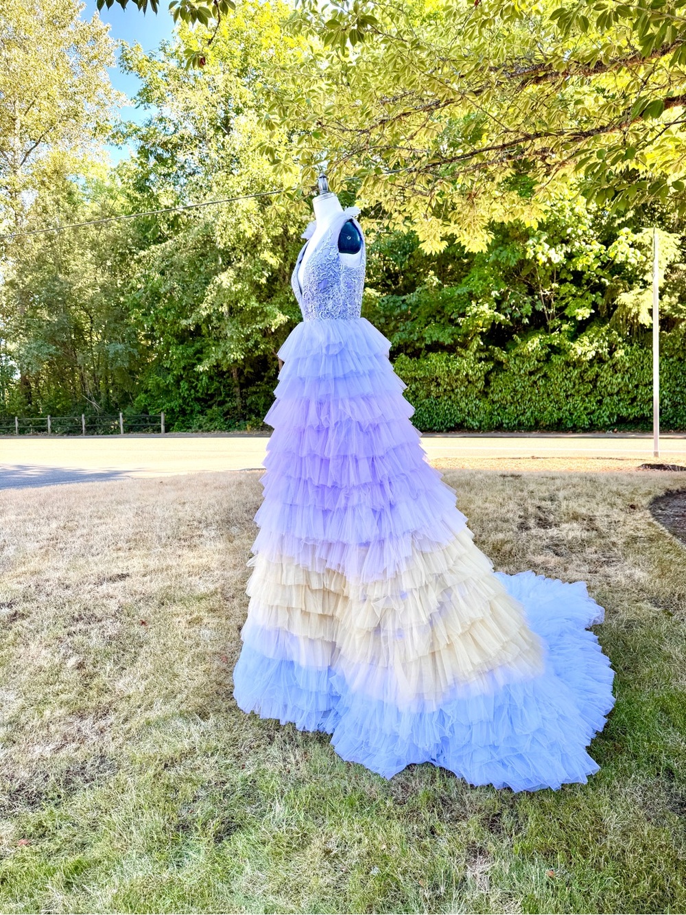 Pastel Multi-Color Layered Tulle Gown with Train size 6 - Picture 6 of 6
